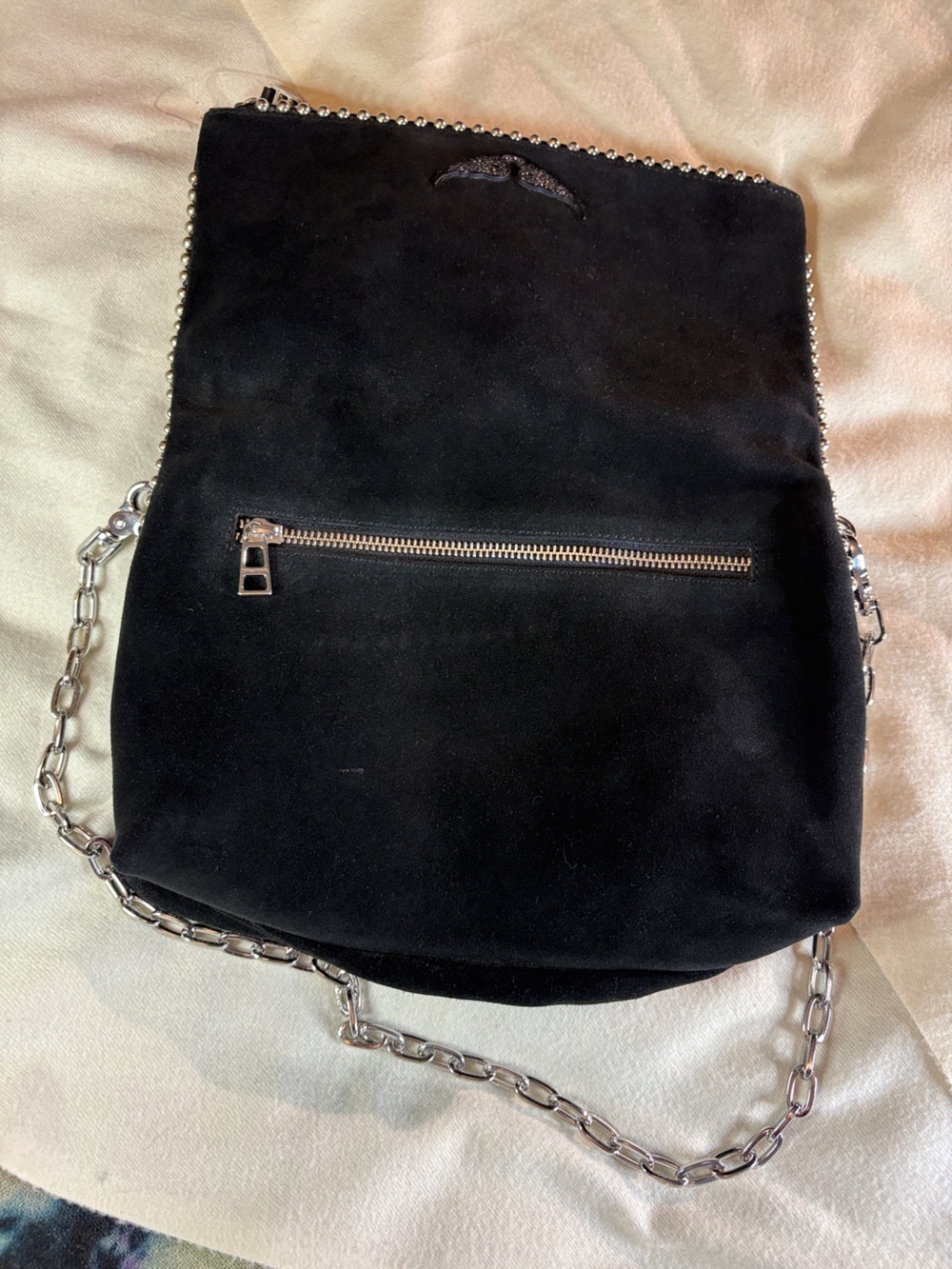 Zadig & Voltaire Black Suede Wing-Emblem Chain Crossbody - Picture 8 of 13